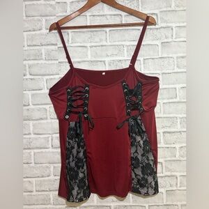 Elegant Lace-Trimmed Burgundy tank Top size 5XL